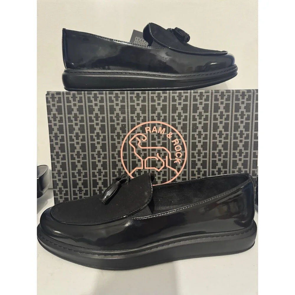 Black Patent Leather Tassel Loafer Slip-On Ram&Rock Dress Shoes US M 10.5/W 12